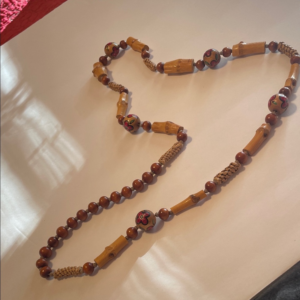 Vintage Handcrafted Brown Beaded Necklace with Floral Accent